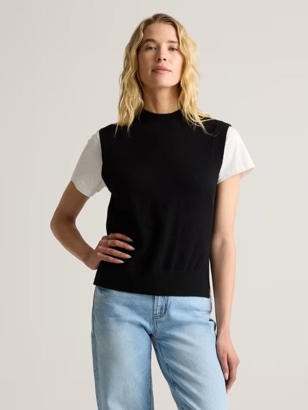 Quince Mongolian Cashmere Mock Neck Sweater Vest Quiet Luxury Black - Small